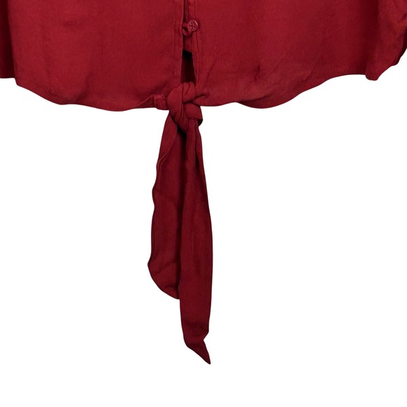Freshman 1996 Top Womens Juniors Large Red Maroon Long Sleeve Tie Front Blouse - Picture 3 of 10